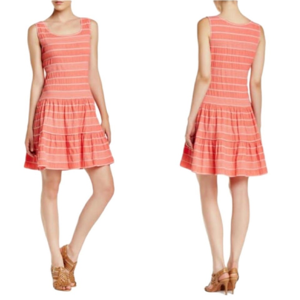 MAX STUDIO carmine pink & ivory Woven Striped Dress